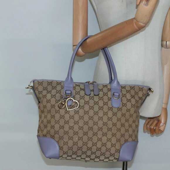 GUCCI GG Canvas Heart Bit Tote Bag Gold Beige 269957 Auth BA4579 - Picture 3 of 16